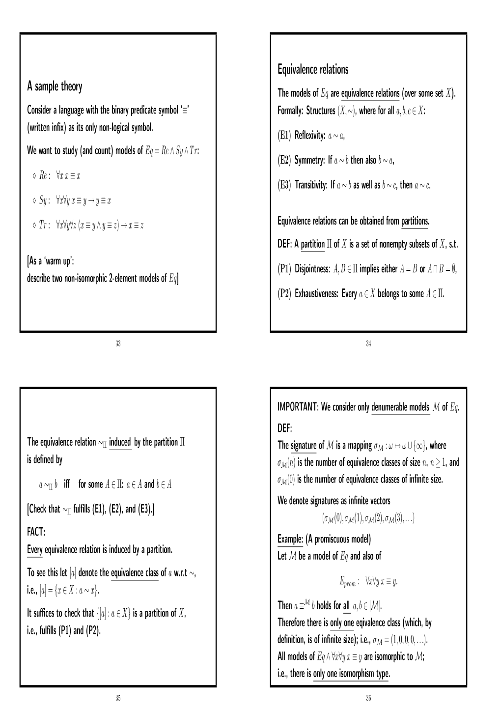 A Sample Theory Equivalence Relations