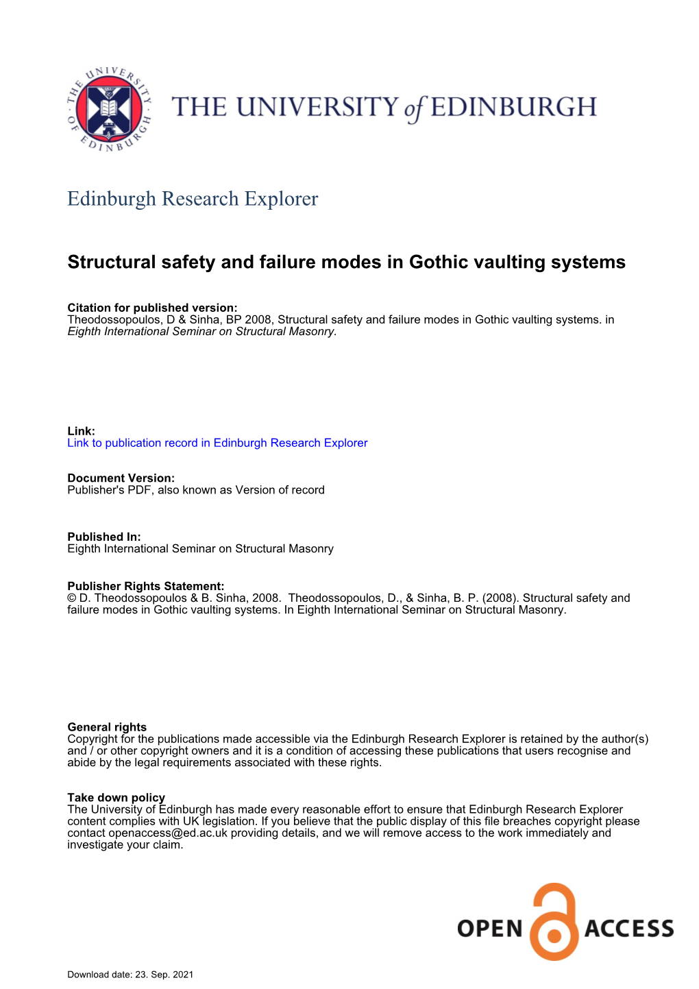 PDF. Structural Safety and Failure Modes in Gothic Vaulting Systems