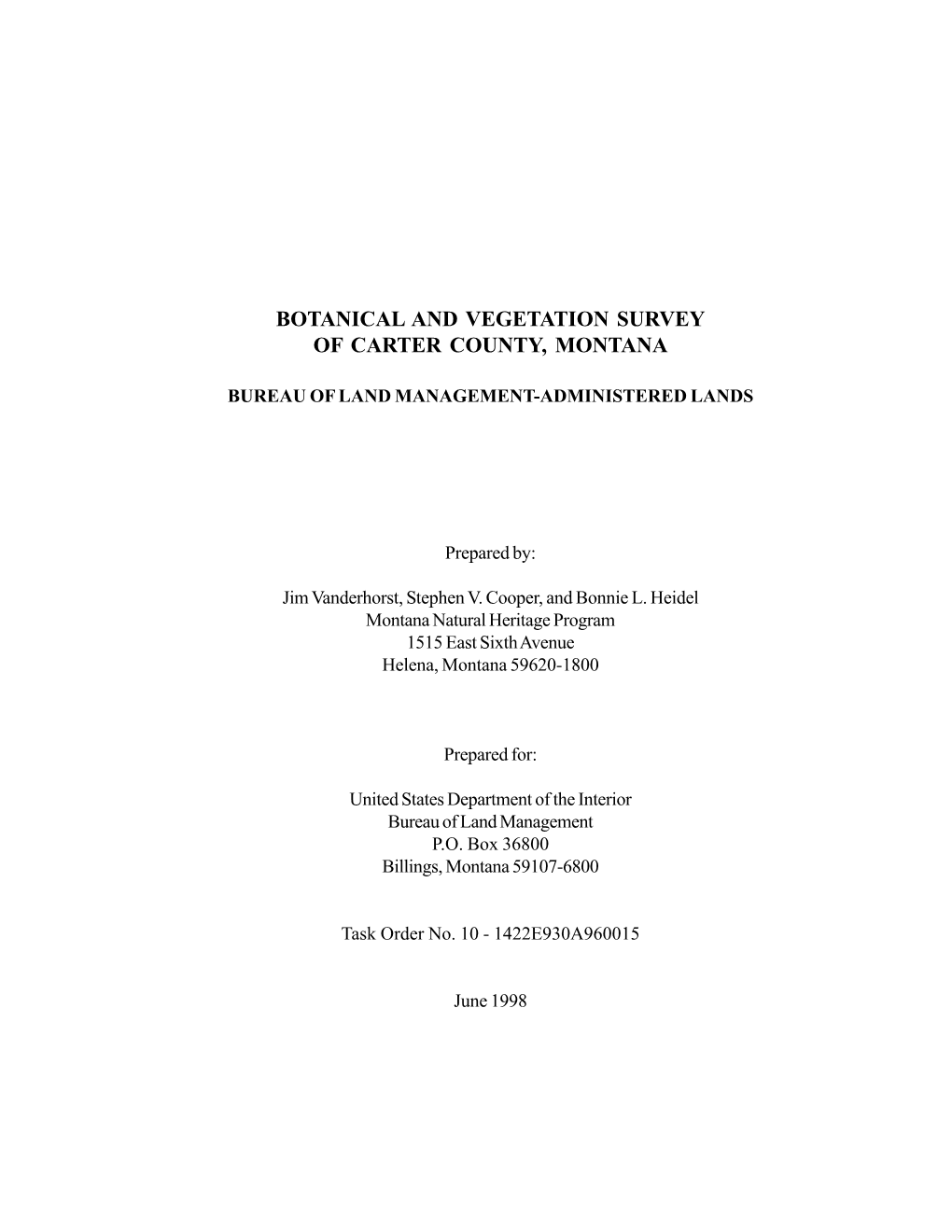 Botanical and Vegetation Survey of Carter County, Montana