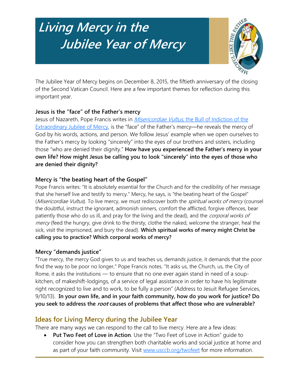 Living Mercy in the Jubilee Year of Mercy