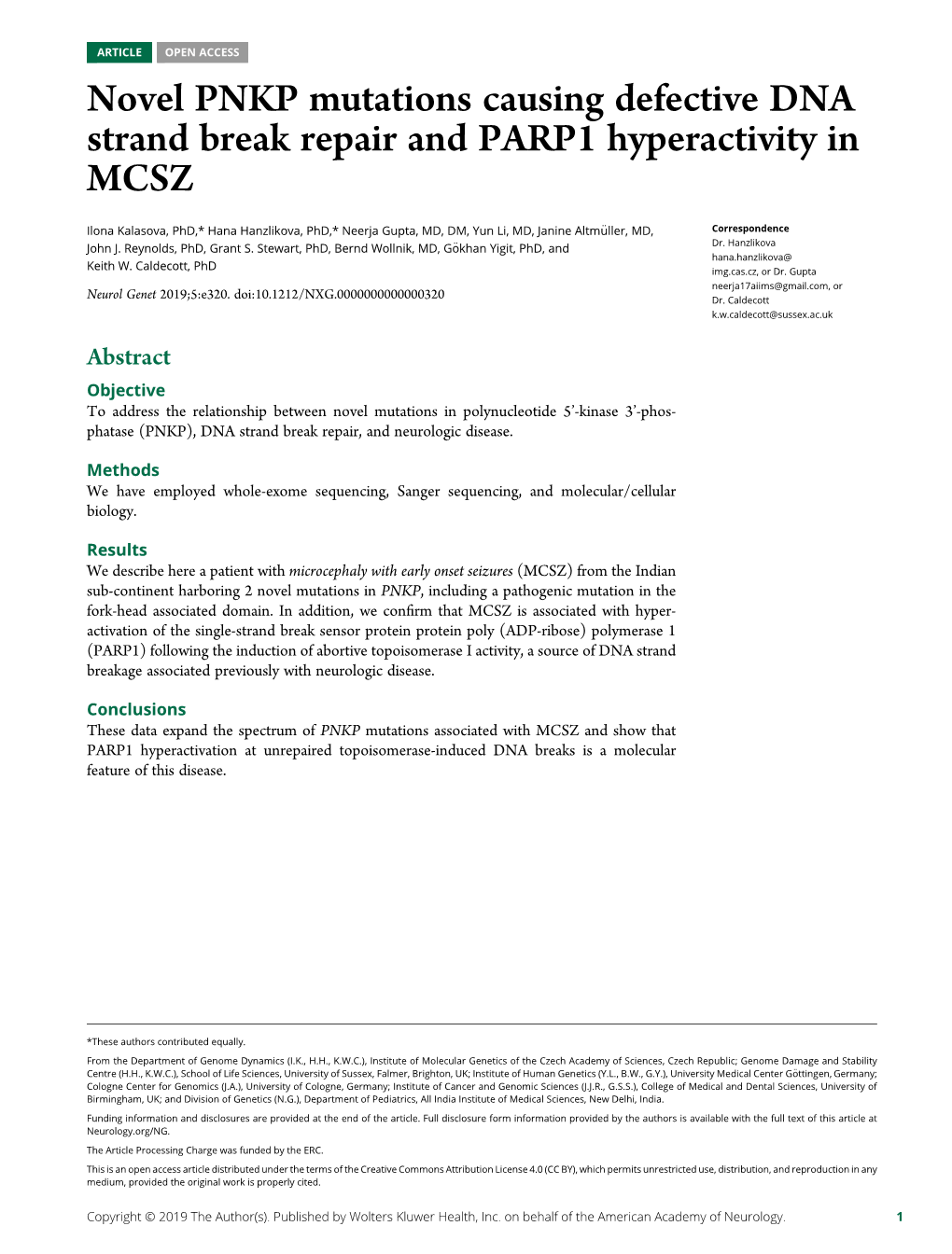 Novel PNKP Mutations Causing Defective DNA Strand Break Repair and PARP1 Hyperactivity in MCSZ