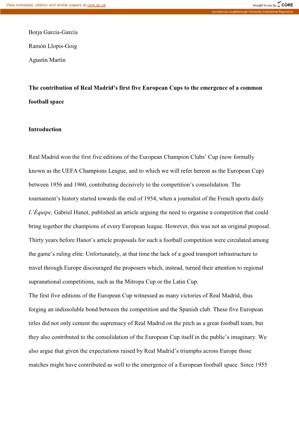 The Contribution of Real Madrid's First Five European Cups to the Emergence of a Common Football Space