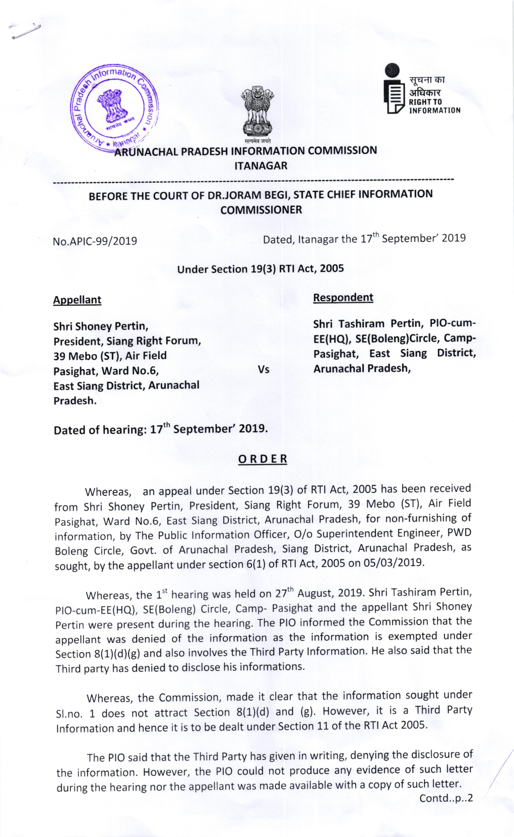 {Qqr6,R Pasighat, East Siang District, Appellant Was Denied of The