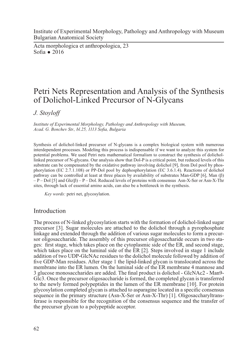Petri Nets Representation and Analysis of the Synthesis of Dolichol-Linked Precursor of N-Glycans J