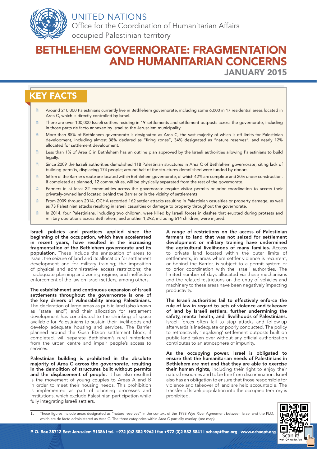 Bethlehem Governorate: Fragmentation and Humanitarian Concerns January 2015