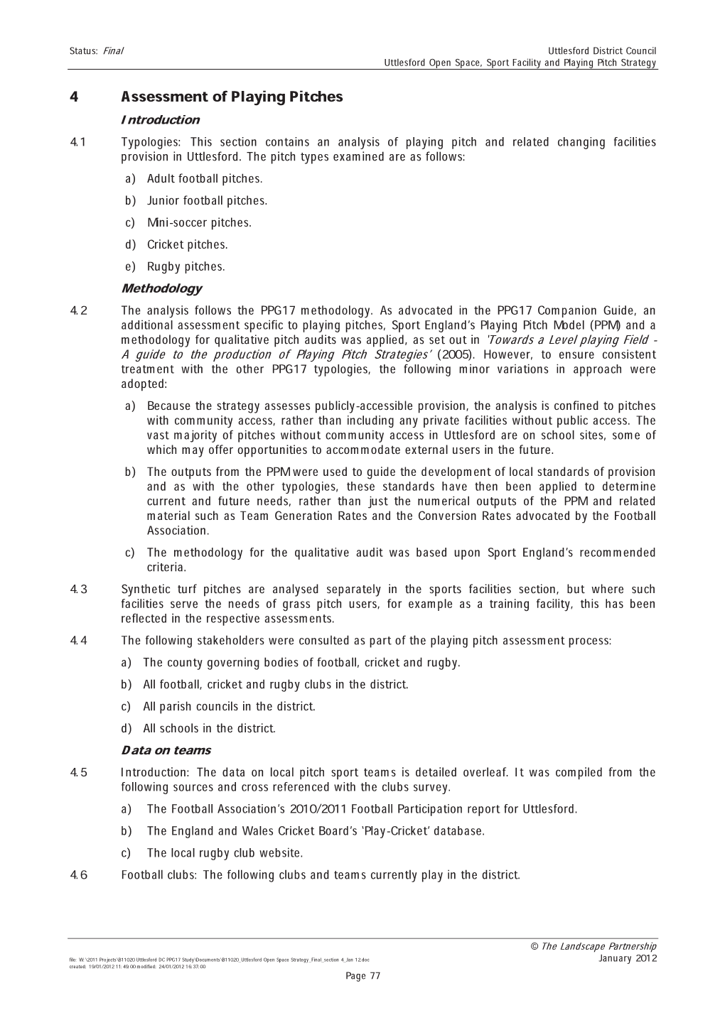 4 Assessment of Playing Pitches