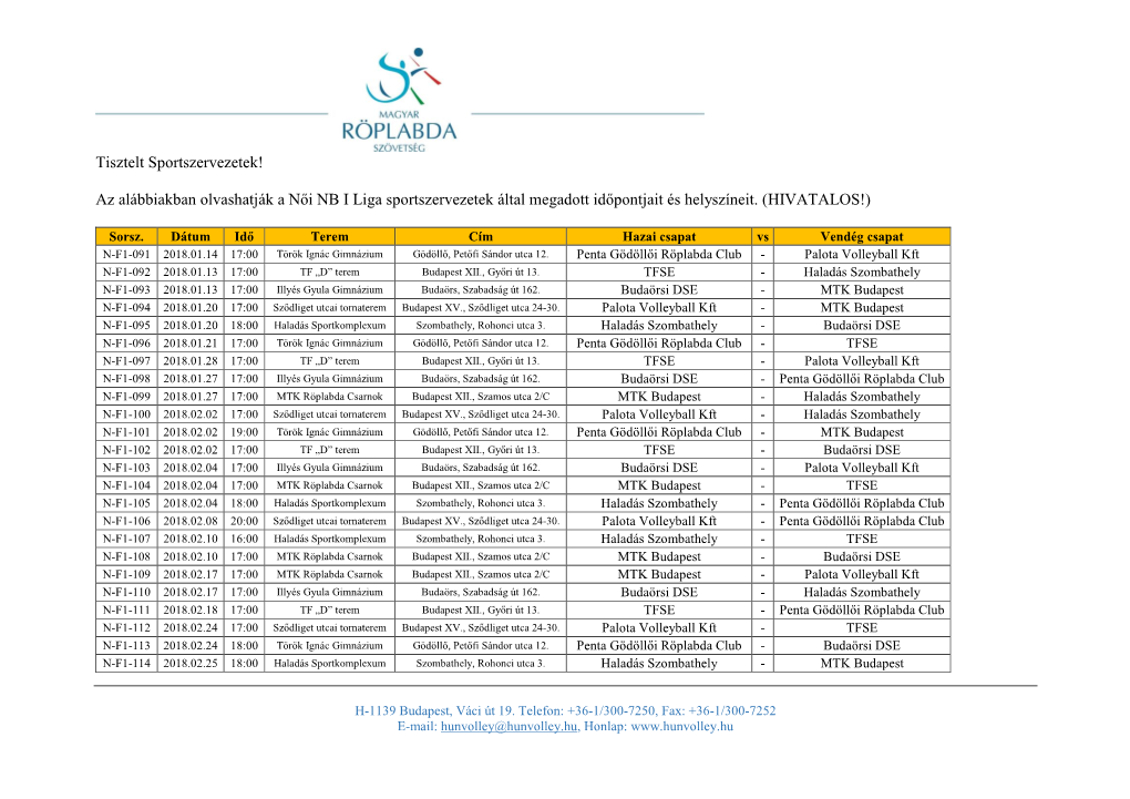 Női NB I Alapszakasz 2 2017-18 HIVATALOS