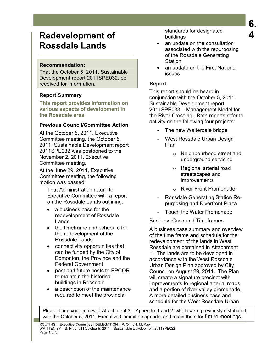 Redevelopment of Rossdale Lands