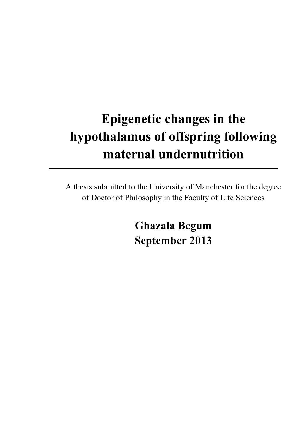 Epigenetic Changes in the Hypothalamus of Offspring Following Maternal Undernutrition