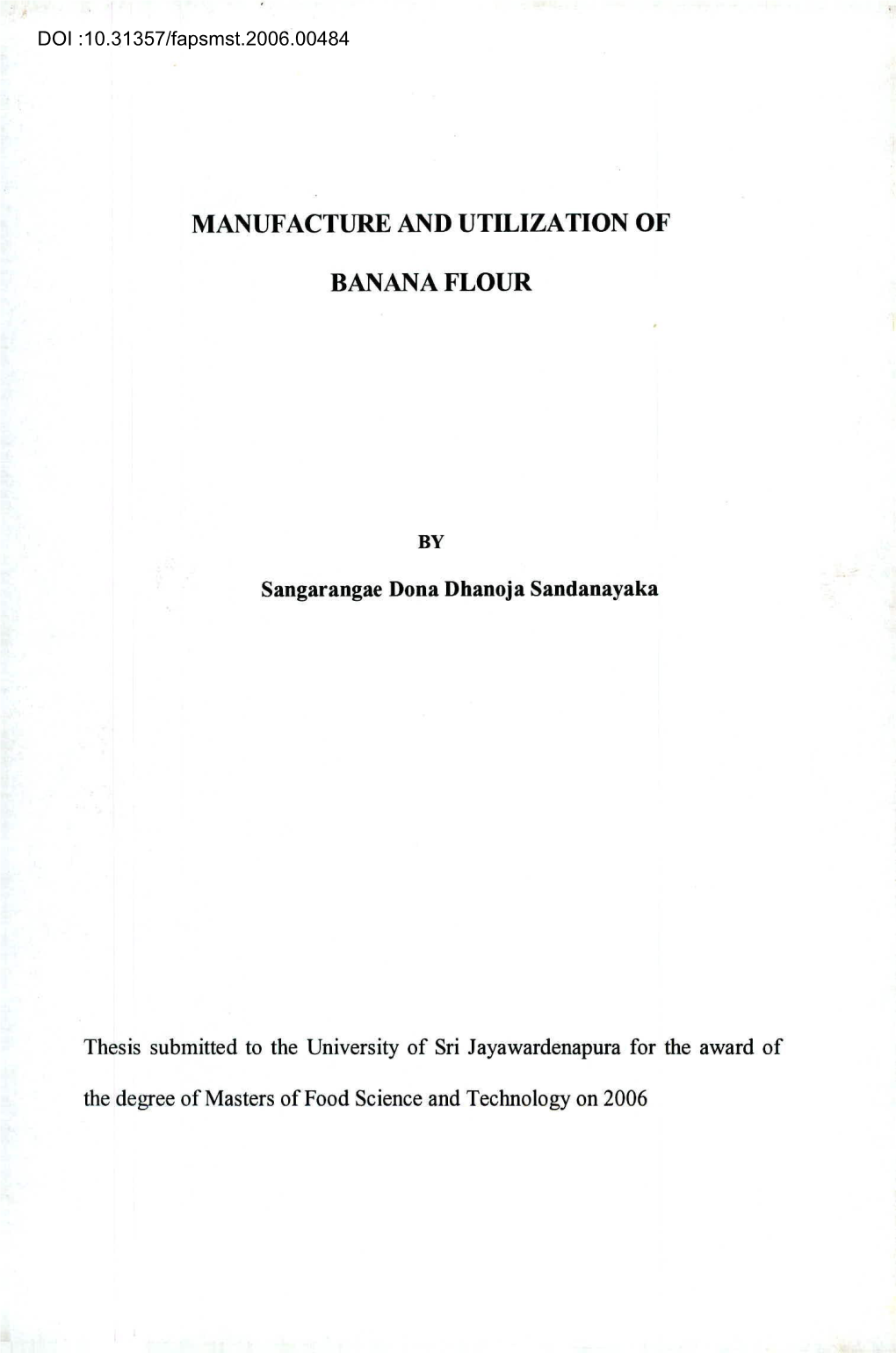 Manufacture and Utilization of Banana Flour