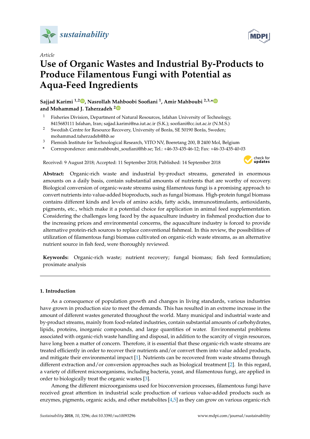 Use of Organic Wastes and Industrial By-Products to Produce Filamentous Fungi with Potential As Aqua-Feed Ingredients