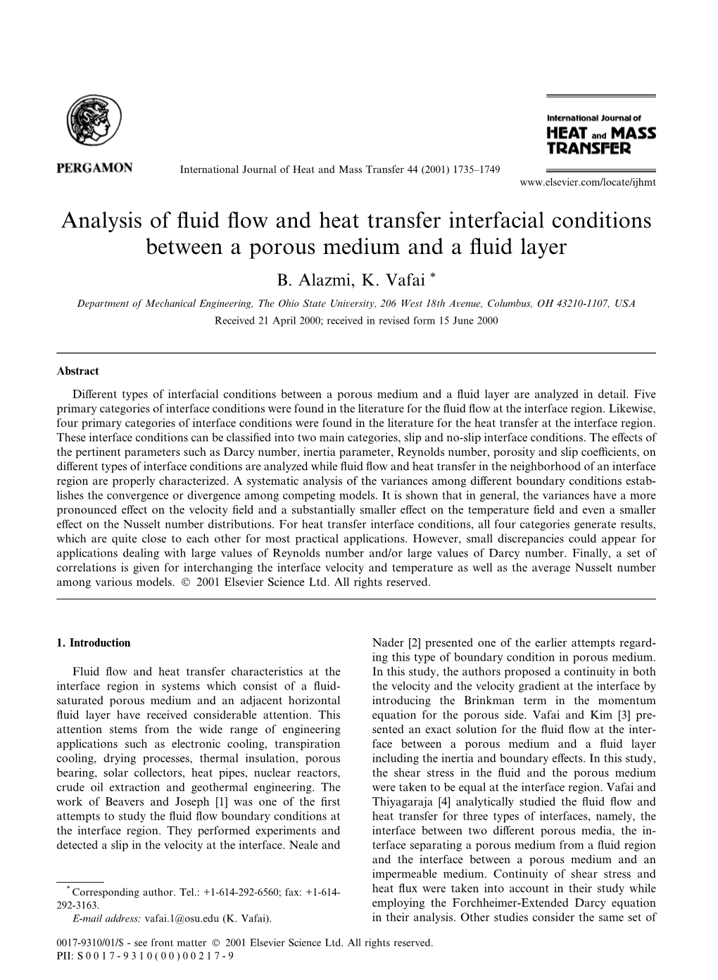 Analysis of Fluid Flow and Heat Transfer Interfacial Conditions Between A