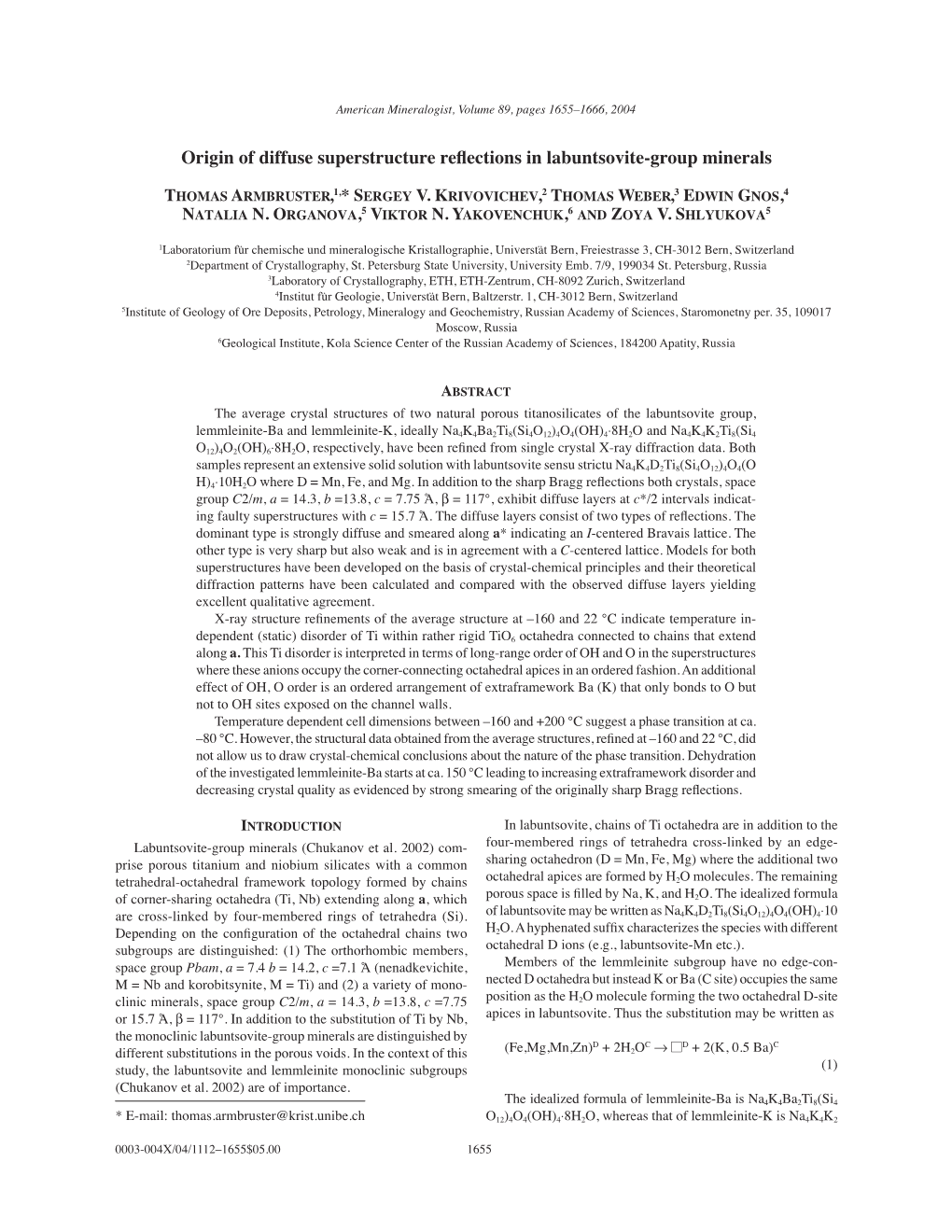 Origin of Diffuse Superstructure Reflections in Labuntsovite-Group