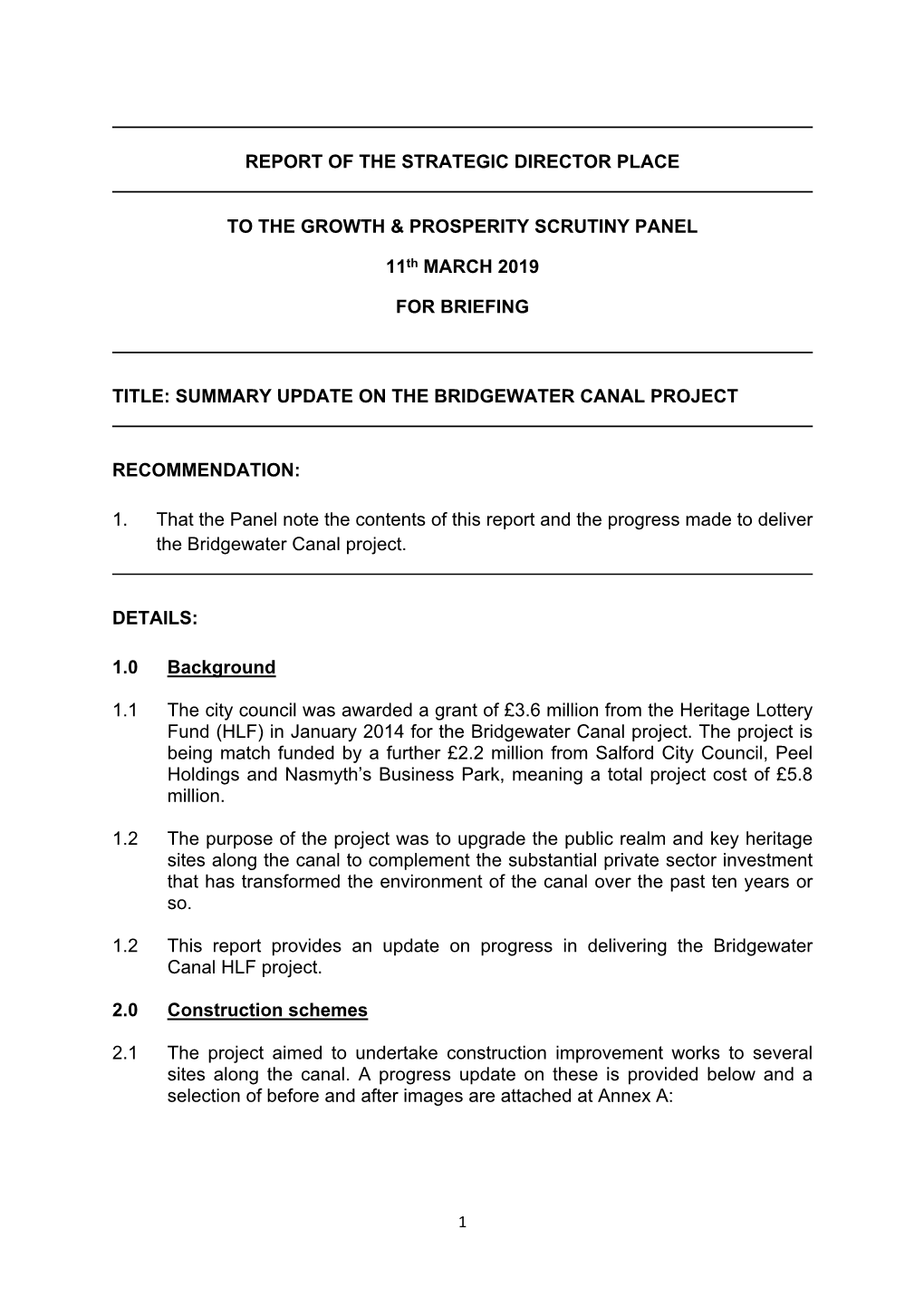 Bridgewater Canal Update. PDF 3 MB