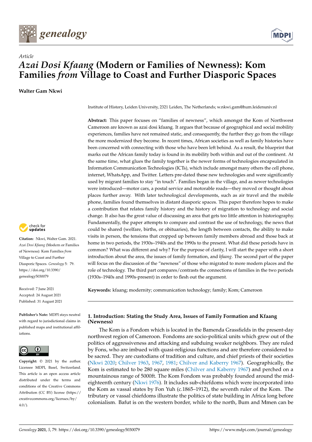 Kom Families from Village to Coast and Further Diasporic Spaces