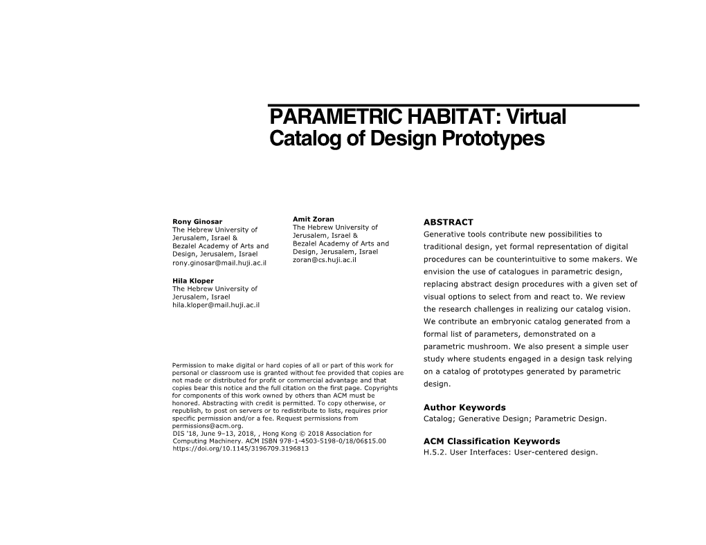PARAMETRIC HABITAT: Virtual Catalog of Design Prototypes