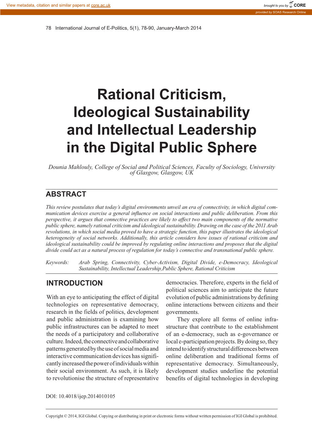 Rational Criticism, Ideological Sustainability and Intellectual Leadership in the Digital Public Sphere