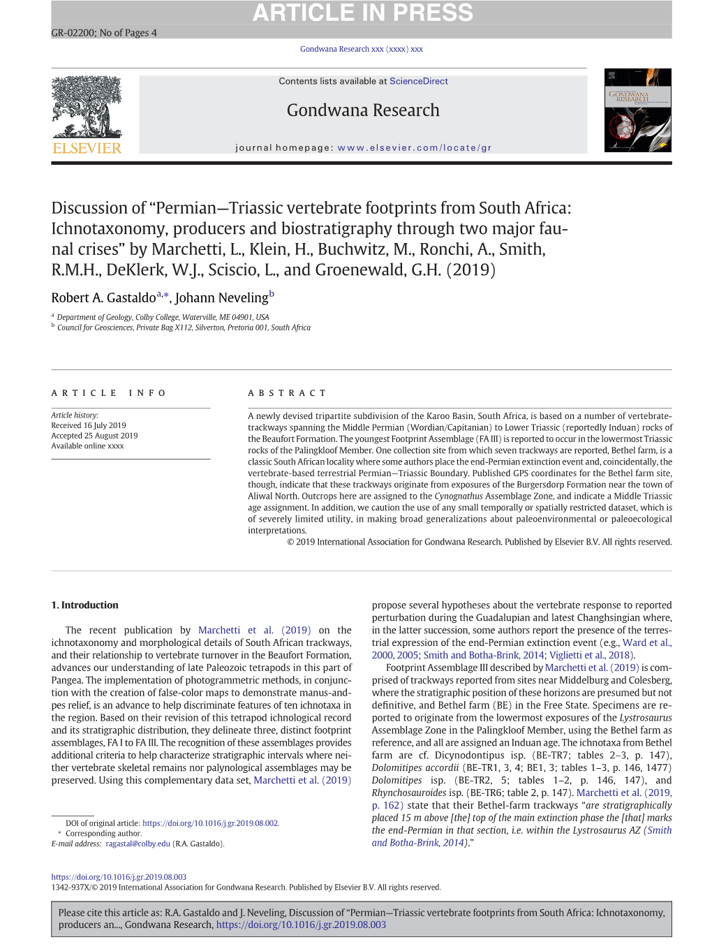 Permian—Triassic Vertebrate Footprints from South Africa