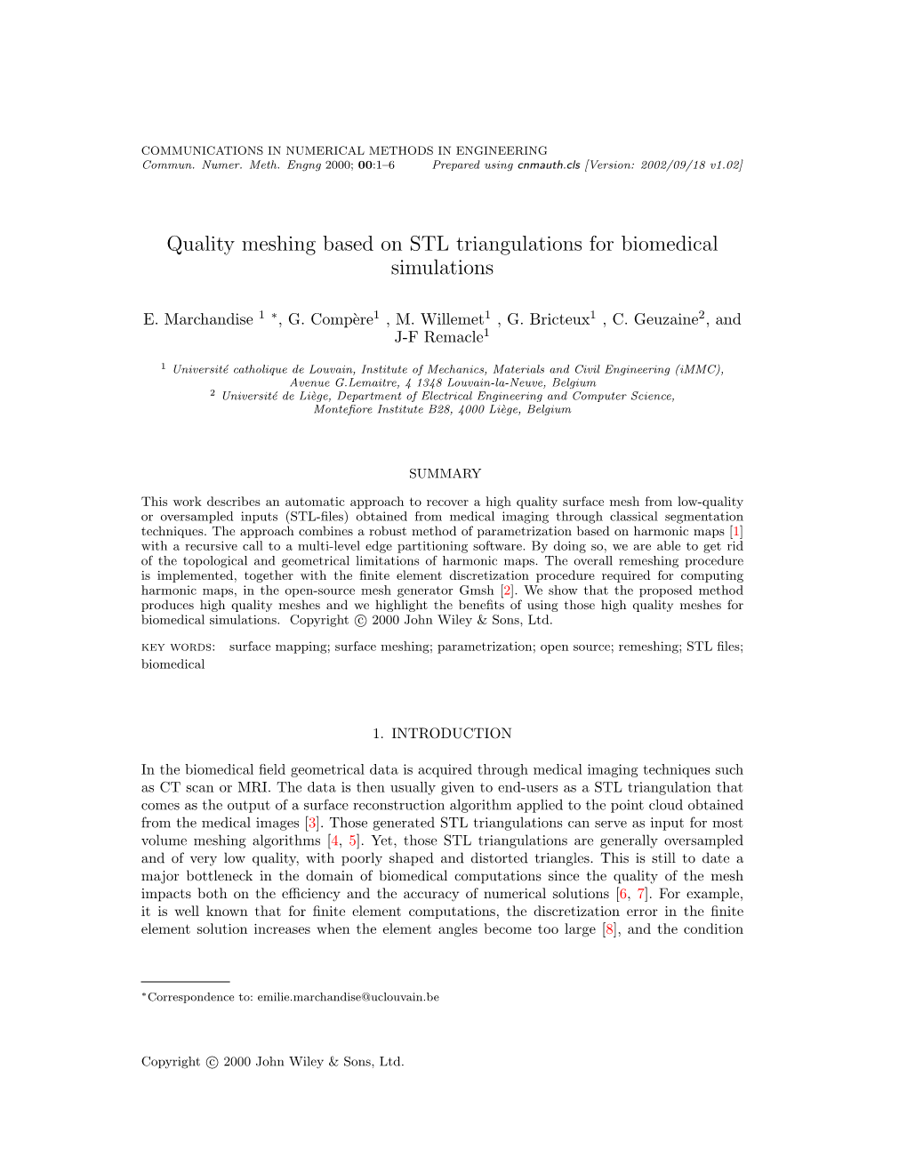 Quality Meshing Based on STL Triangulations for Biomedical Simulations