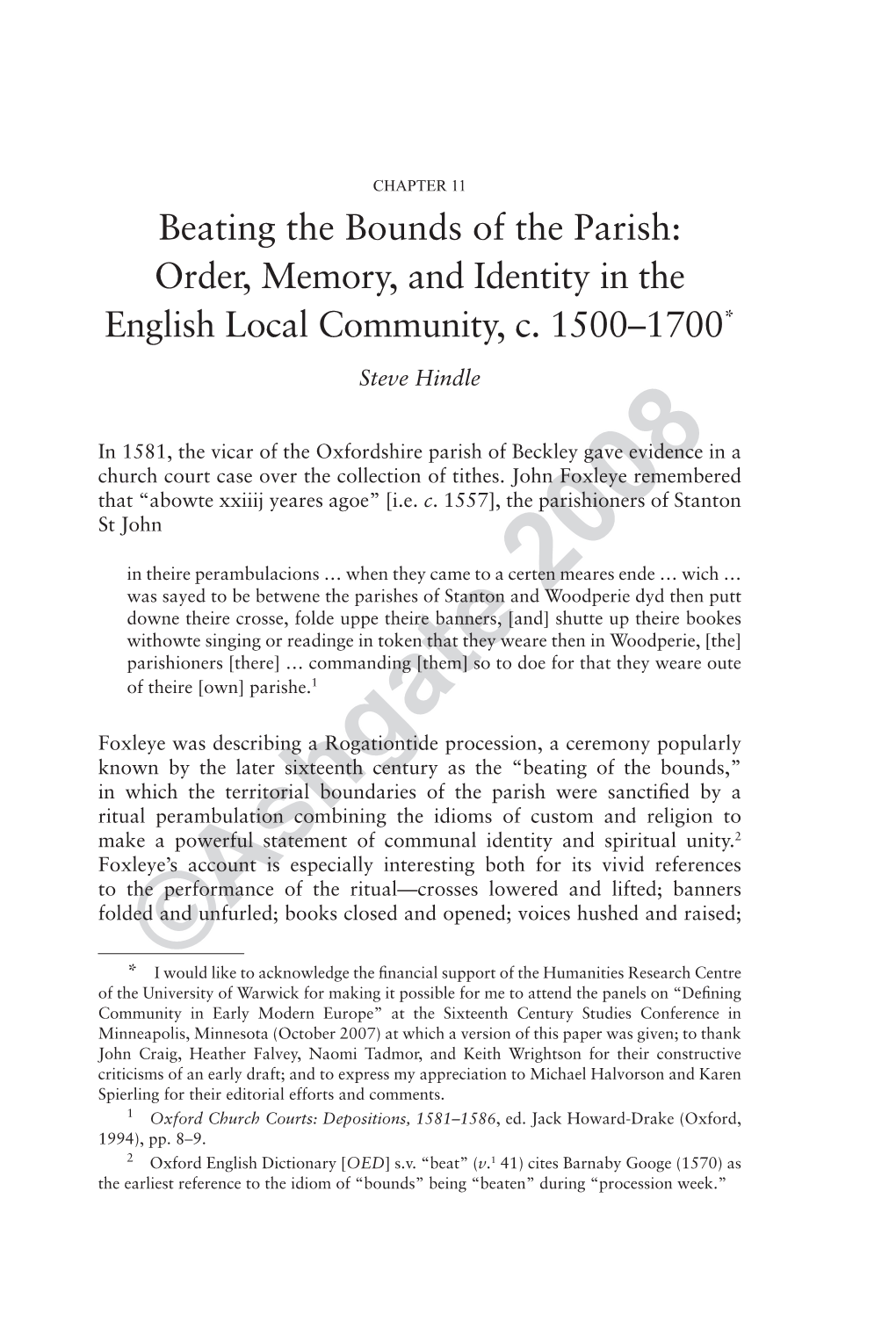 Beating the Bounds of the Parish in Early Modern England