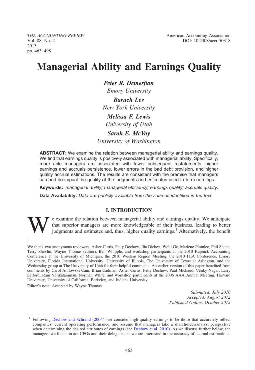 Managerial Ability and Earnings Quality