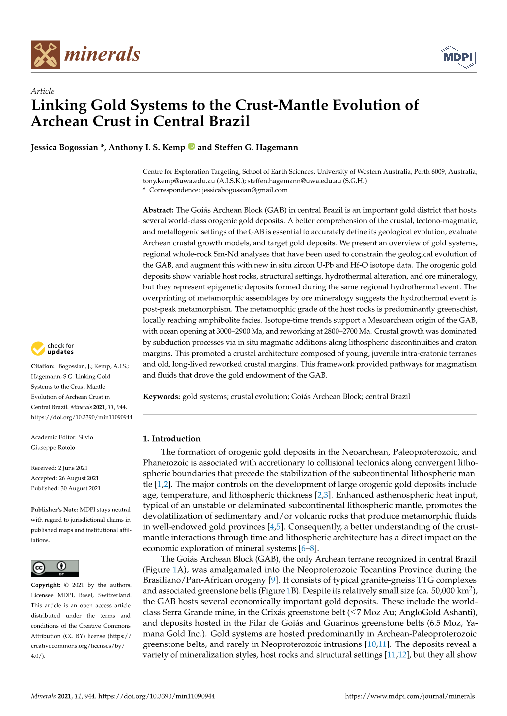 Linking Gold Systems to the Crust-Mantle Evolution of Archean Crust in Central Brazil