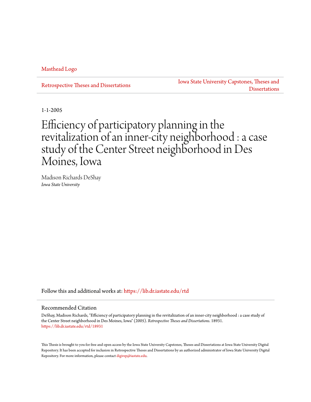 Efficiency of Participatory Planning in the Revitalization of an Inner-City