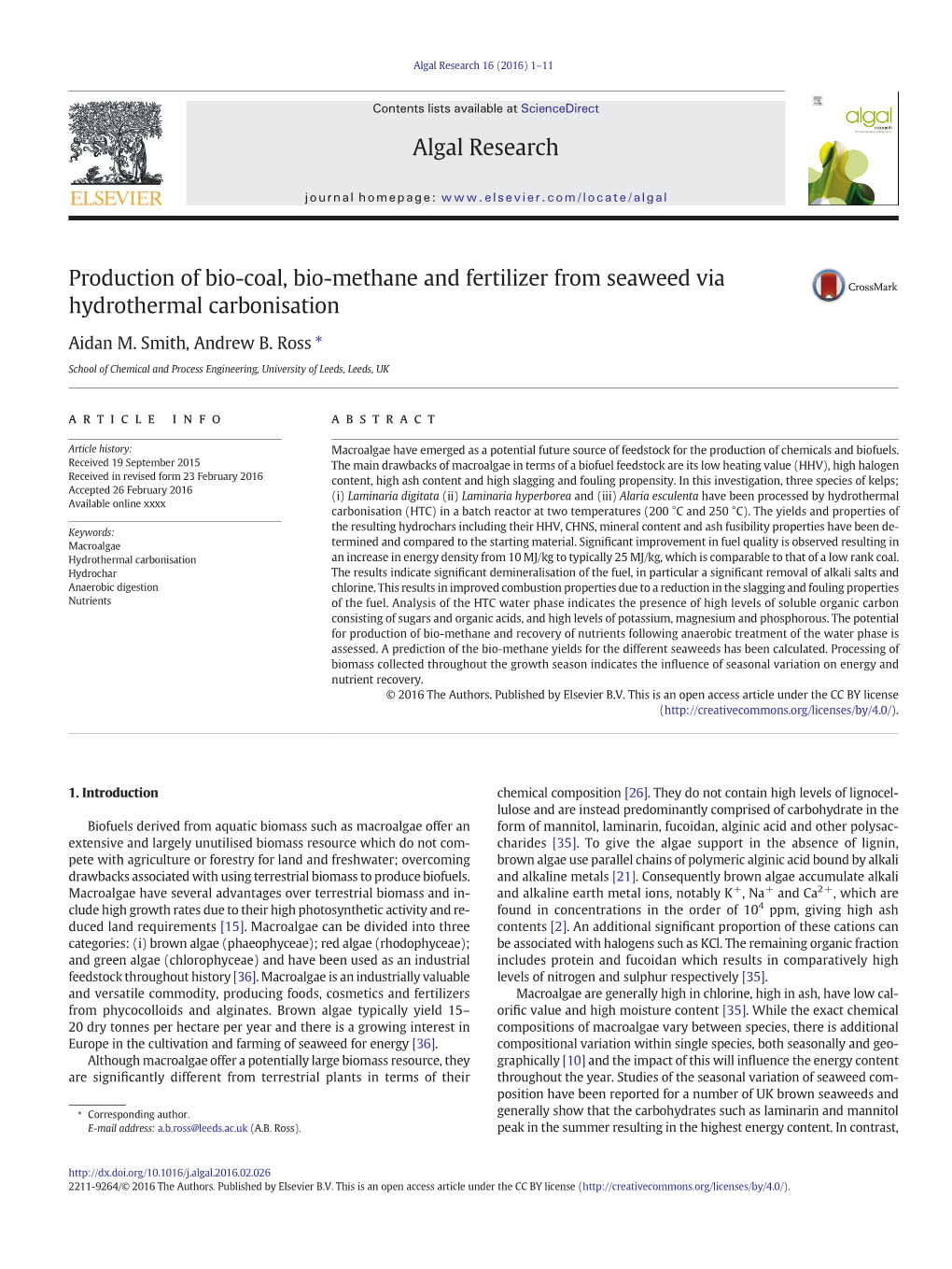 Algal Research 16 (2016) 1–11