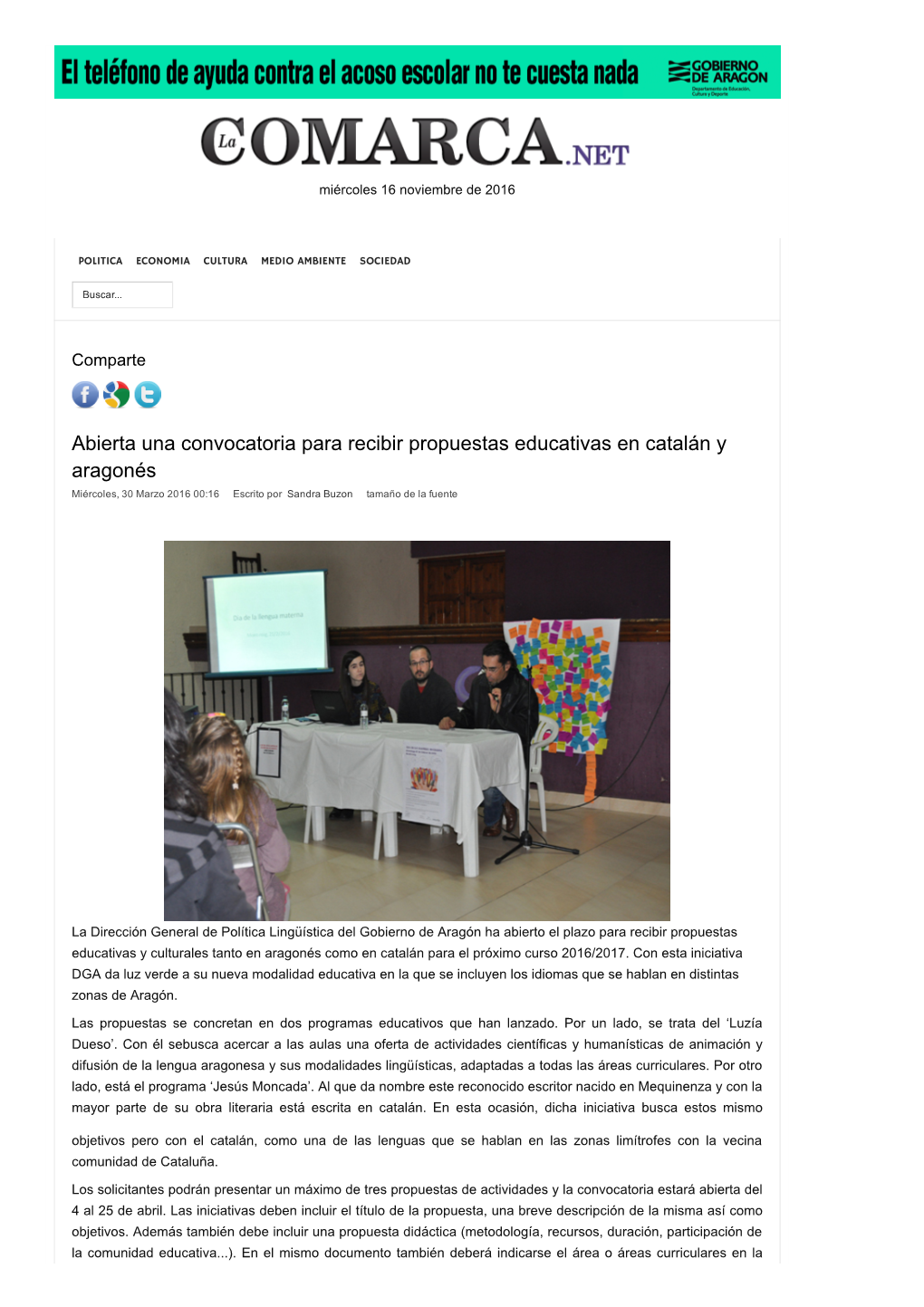 Abierta Una Convocatoria Para Recibir Propuestas Educativas En Catalán Y Aragonés Miércoles, 30 Marzo 2016 00:16 Escrito Por Sandra Buzon Tamaño De La Fuente