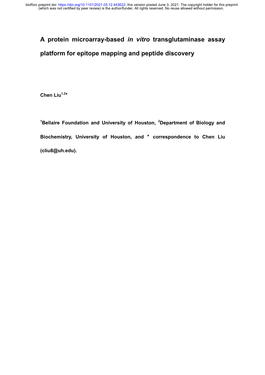 A Protein Microarray-Based in Vitro Transglutaminase Assay Platform For