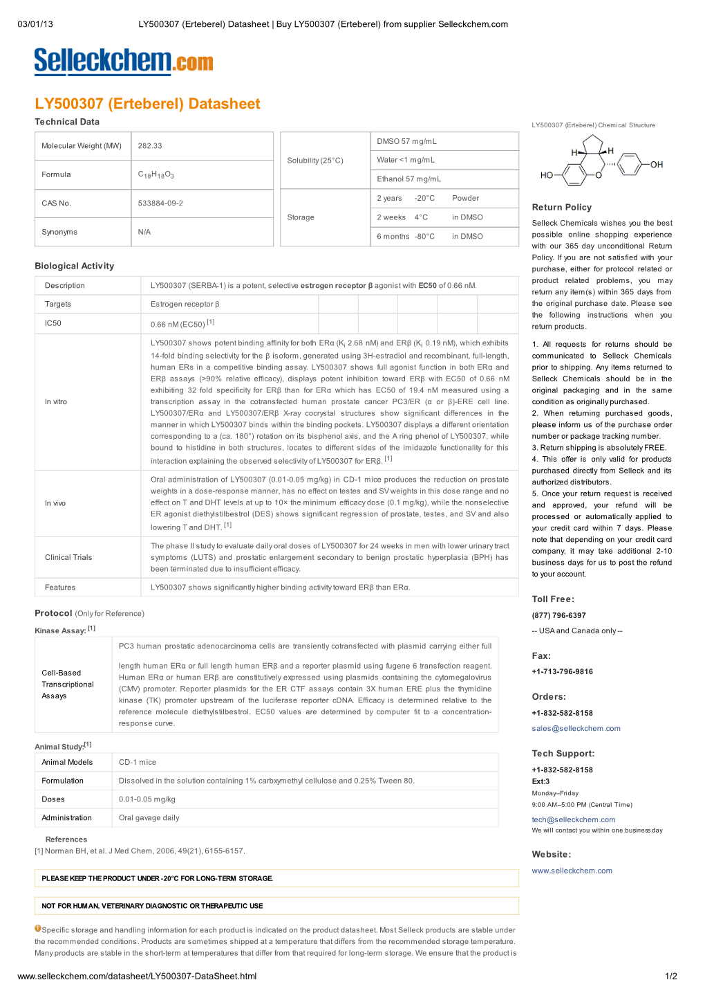 LY500307 (Erteberel) Datasheet | Buy LY500307 (Erteberel) from Supplier Selleckchem.Com