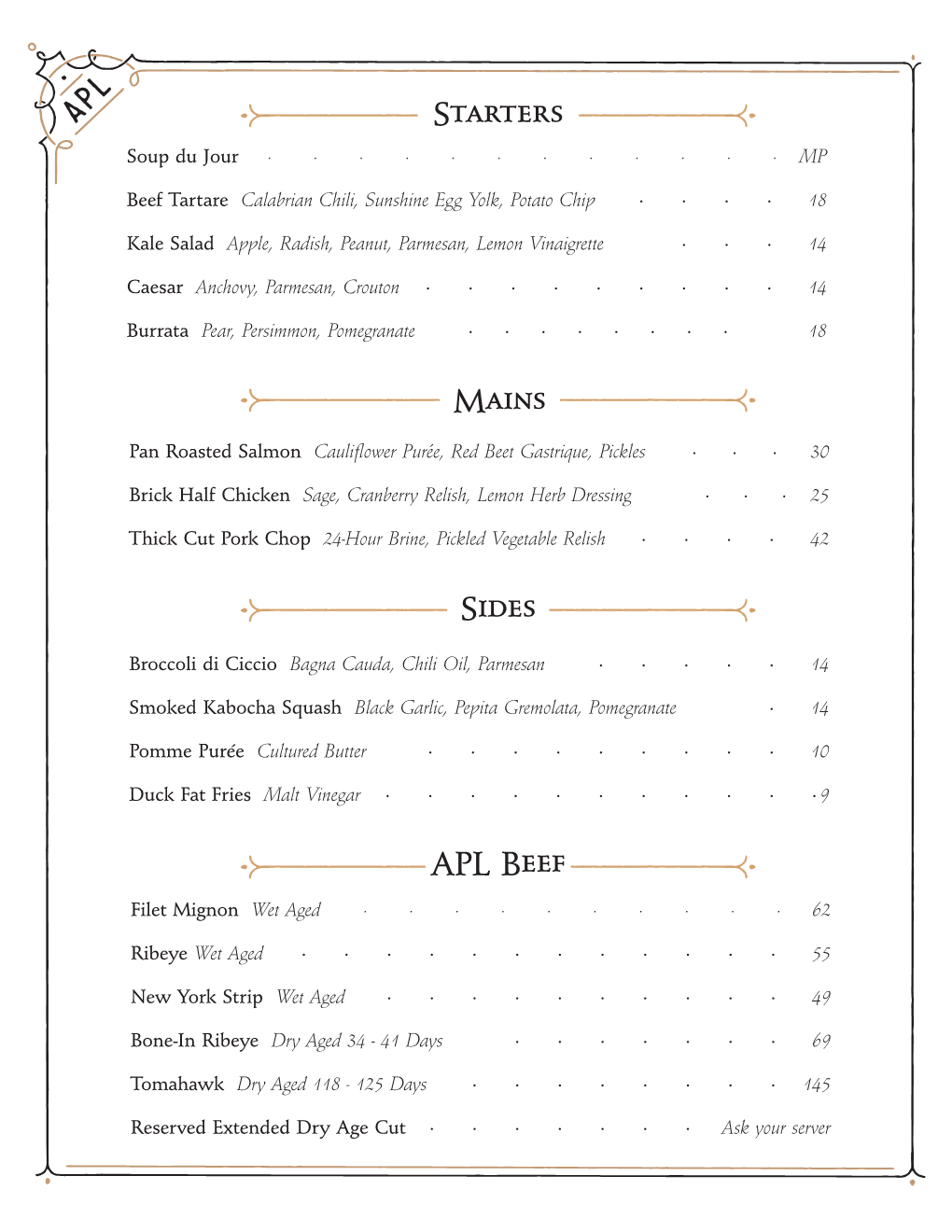 Download Limited a La Carte Menu