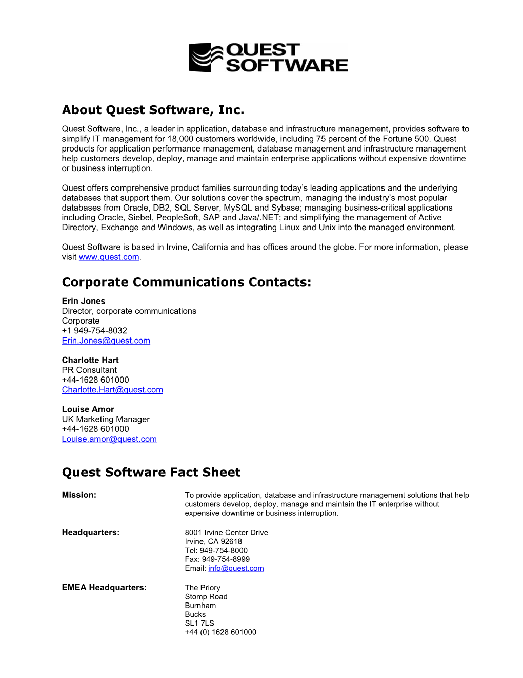 Quest Software Fact Sheet