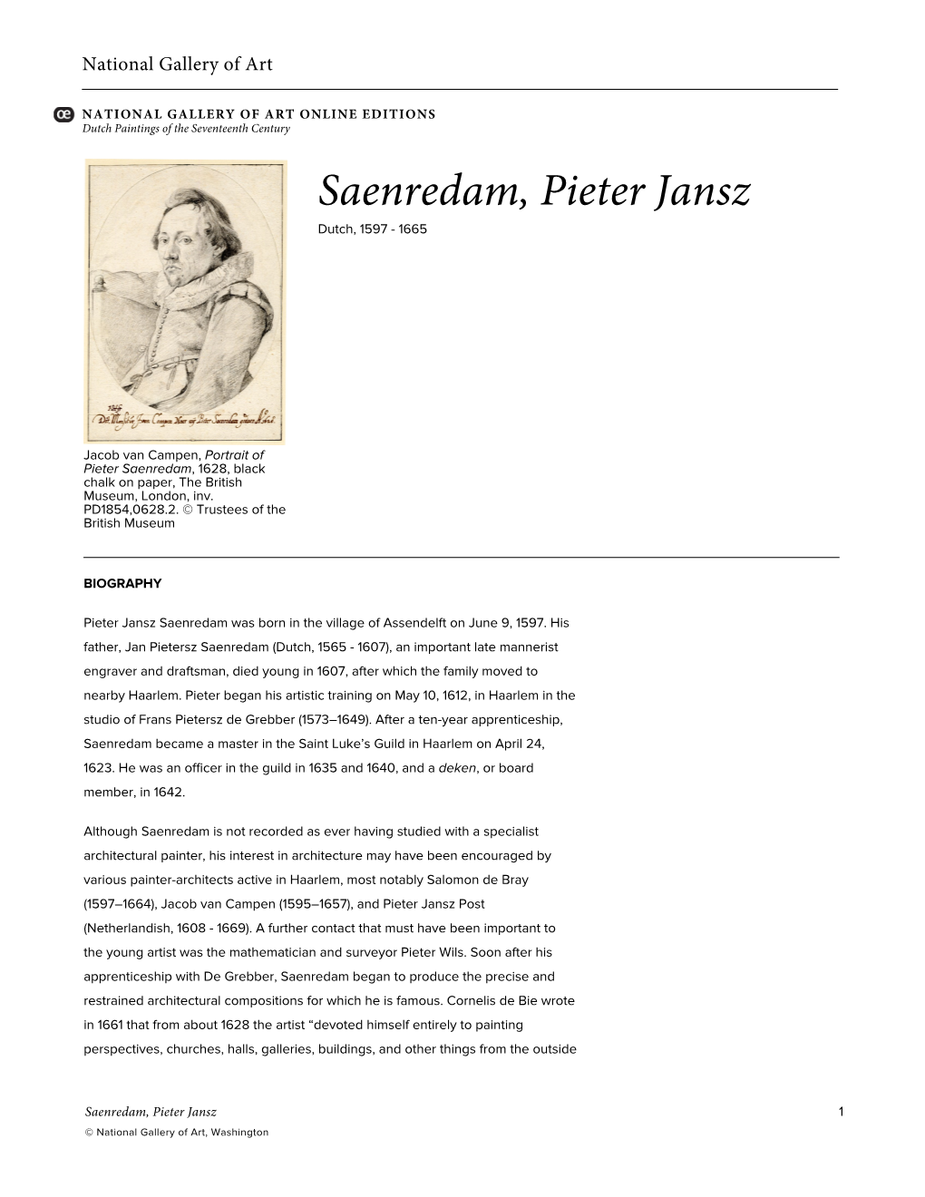 Saenredam, Pieter Jansz Dutch, 1597 - 1665