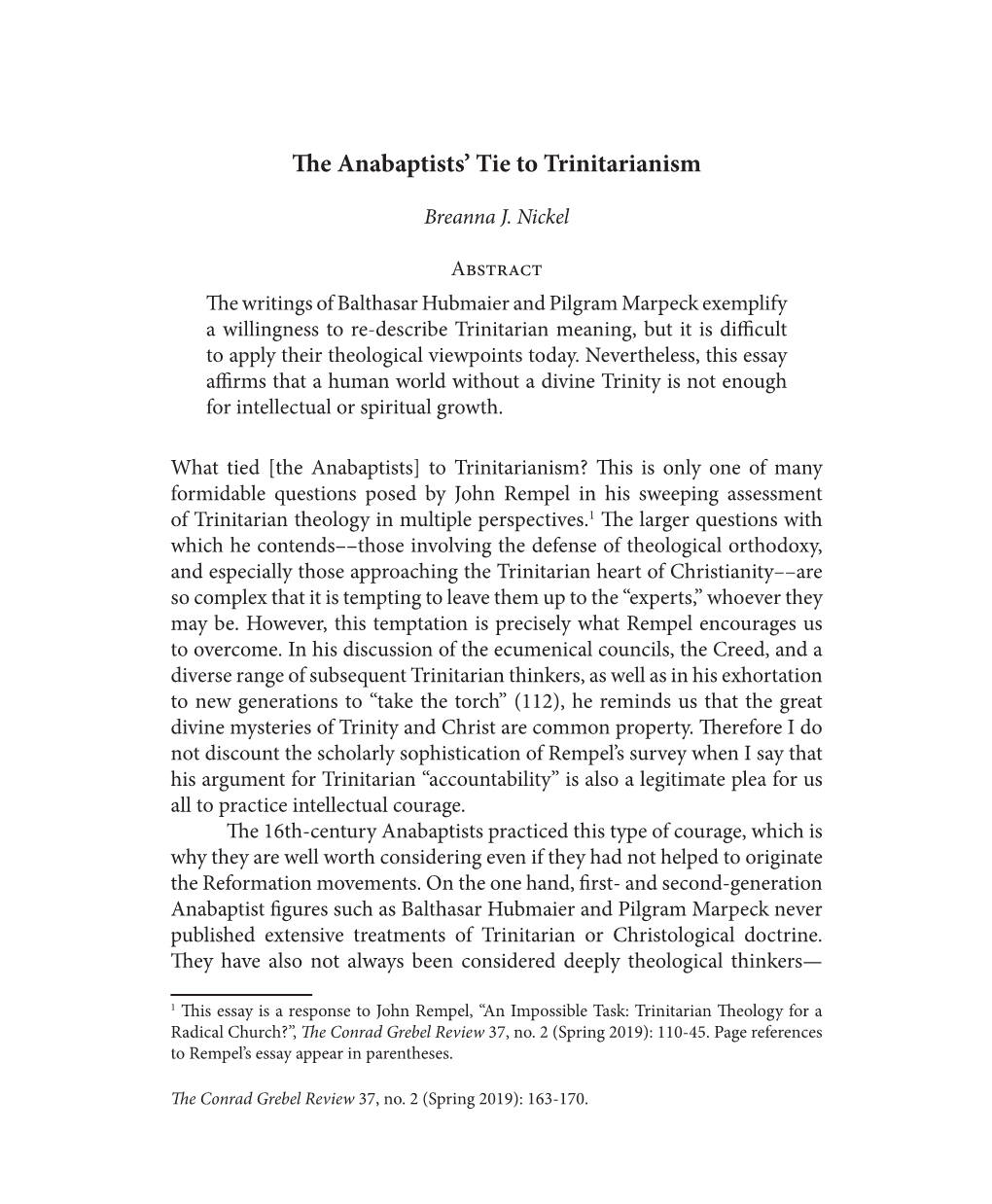 The Anabaptists' Tie to Trinitarianism