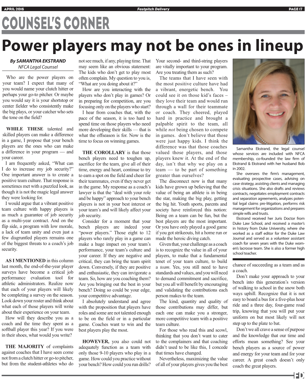 Power Players May Not Be Ones in Lineup by SAMANTHA EKSTRAND Not See Much, If Any, Playing Time