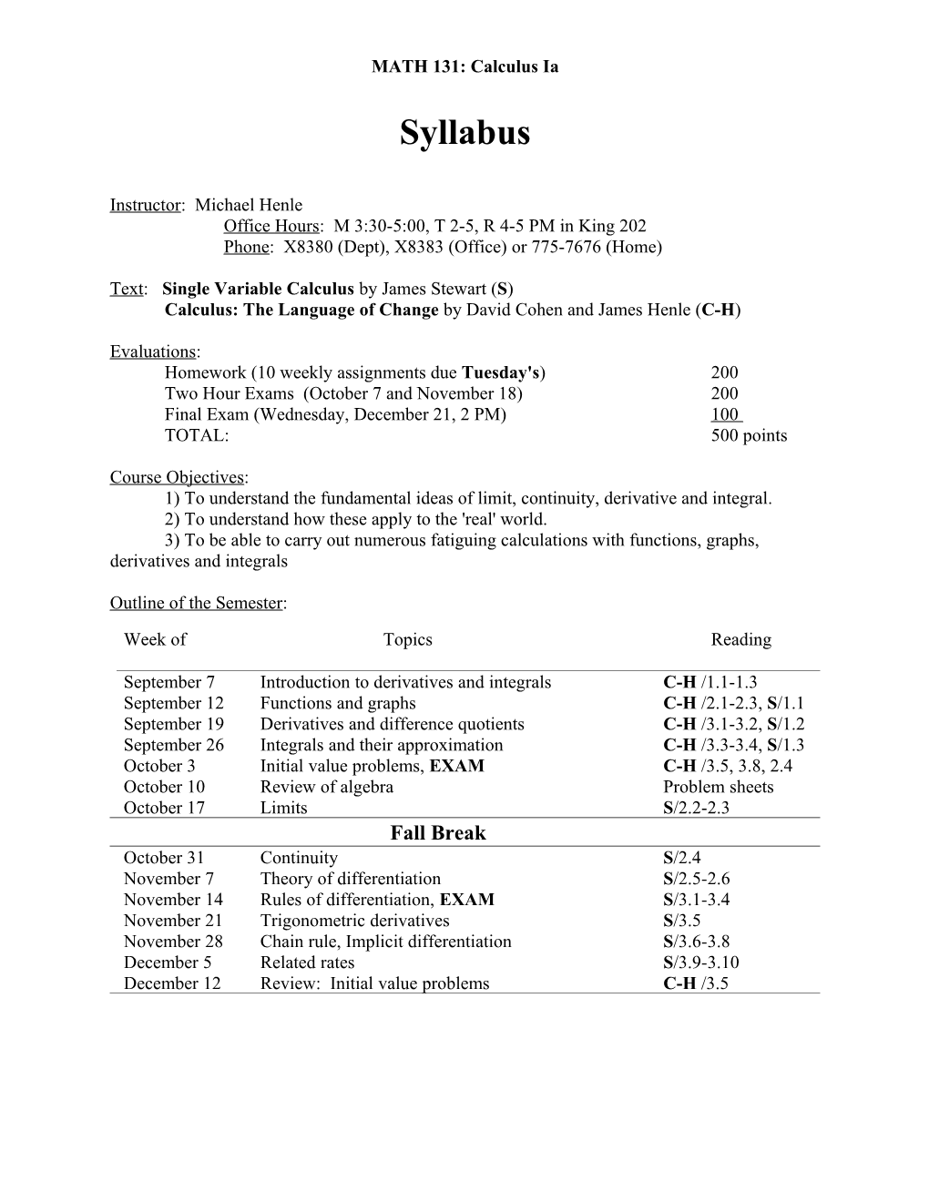 MATH 131: Calculus Ia