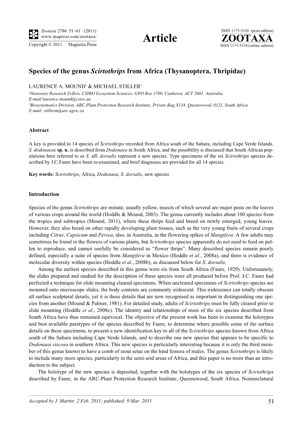 Species of the Genus Scirtothrips from Africa (Thysanoptera, Thripidae)