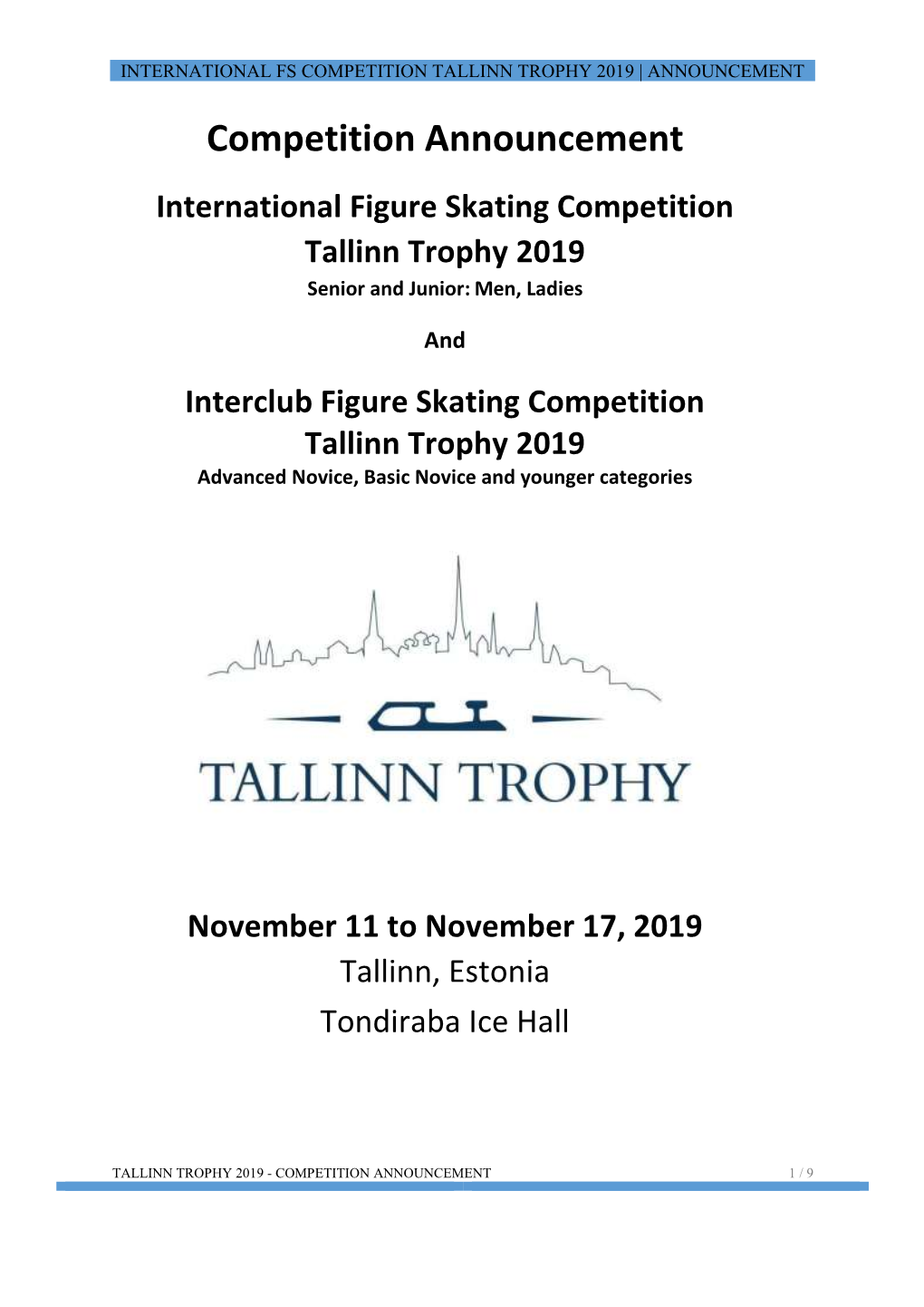 International Fs Competition Tallinn Trophy 2019 | Announcement