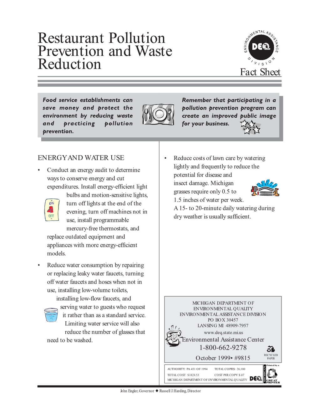 Restaurant Pollution Prevention and Waste Reduction Fact Sheet