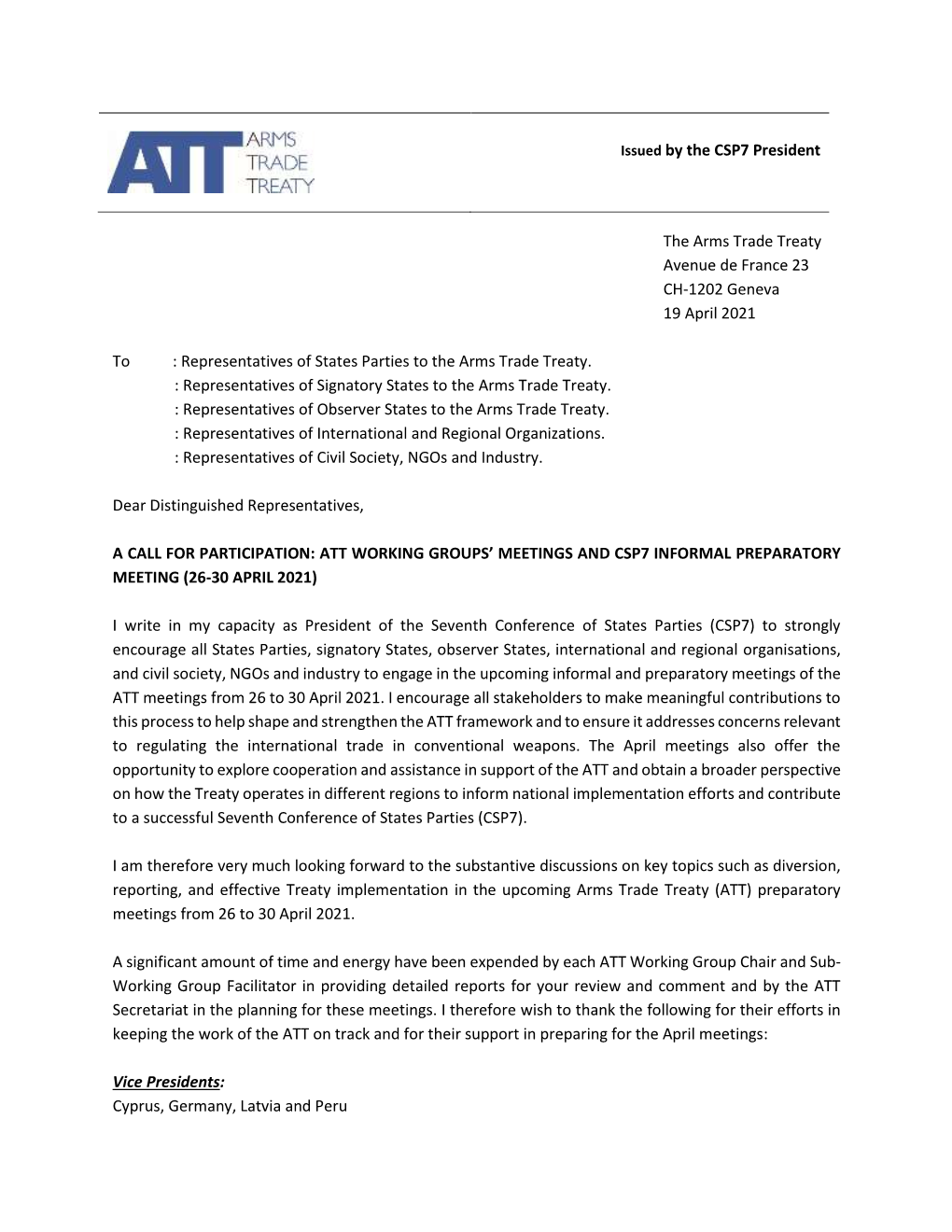 Call for Participation: Att Working Groups’ Meetings and Csp7 Informal Preparatory Meeting (26-30 April 2021)