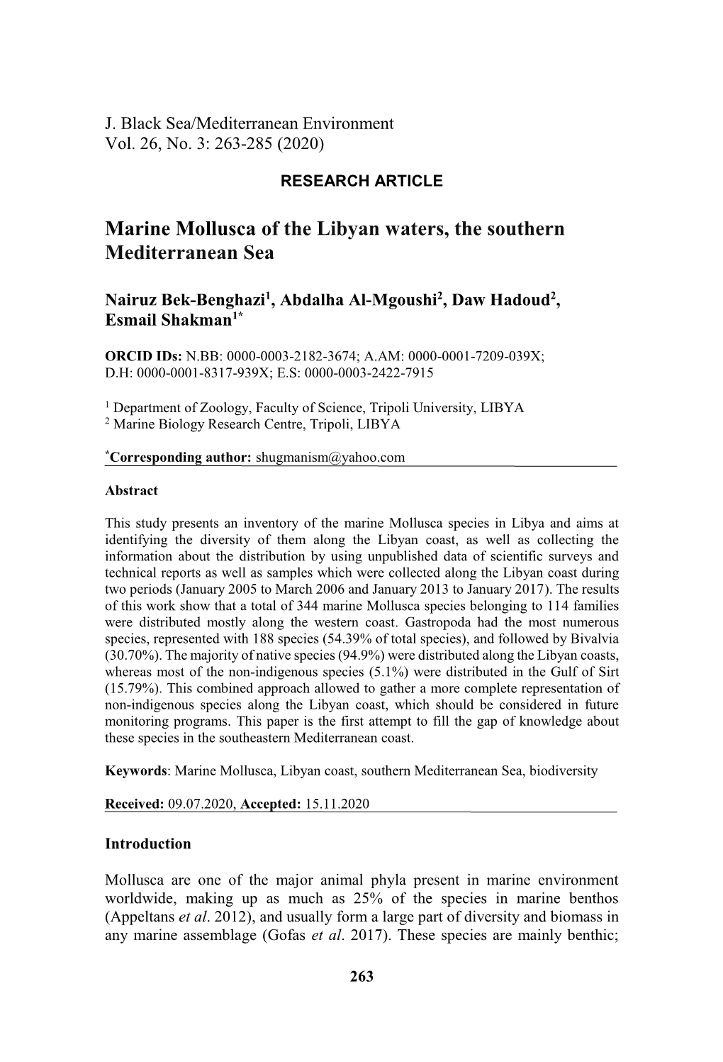 Marine Mollusca of the Libyan Waters, the Southern Mediterranean Sea