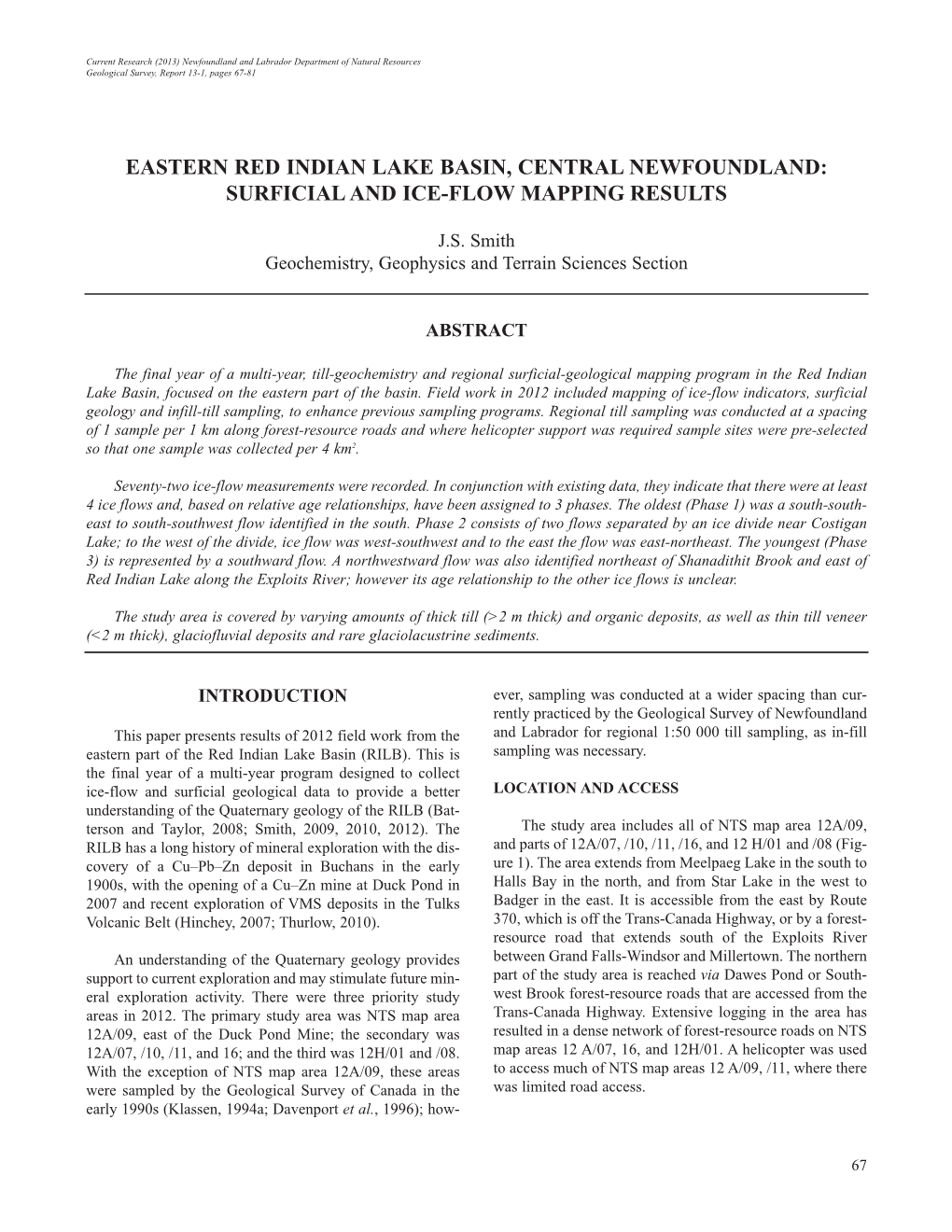 Eastern Red Indian Lake Basin, Central Newfoundland: Surficial and Ice-Flow Mapping Results