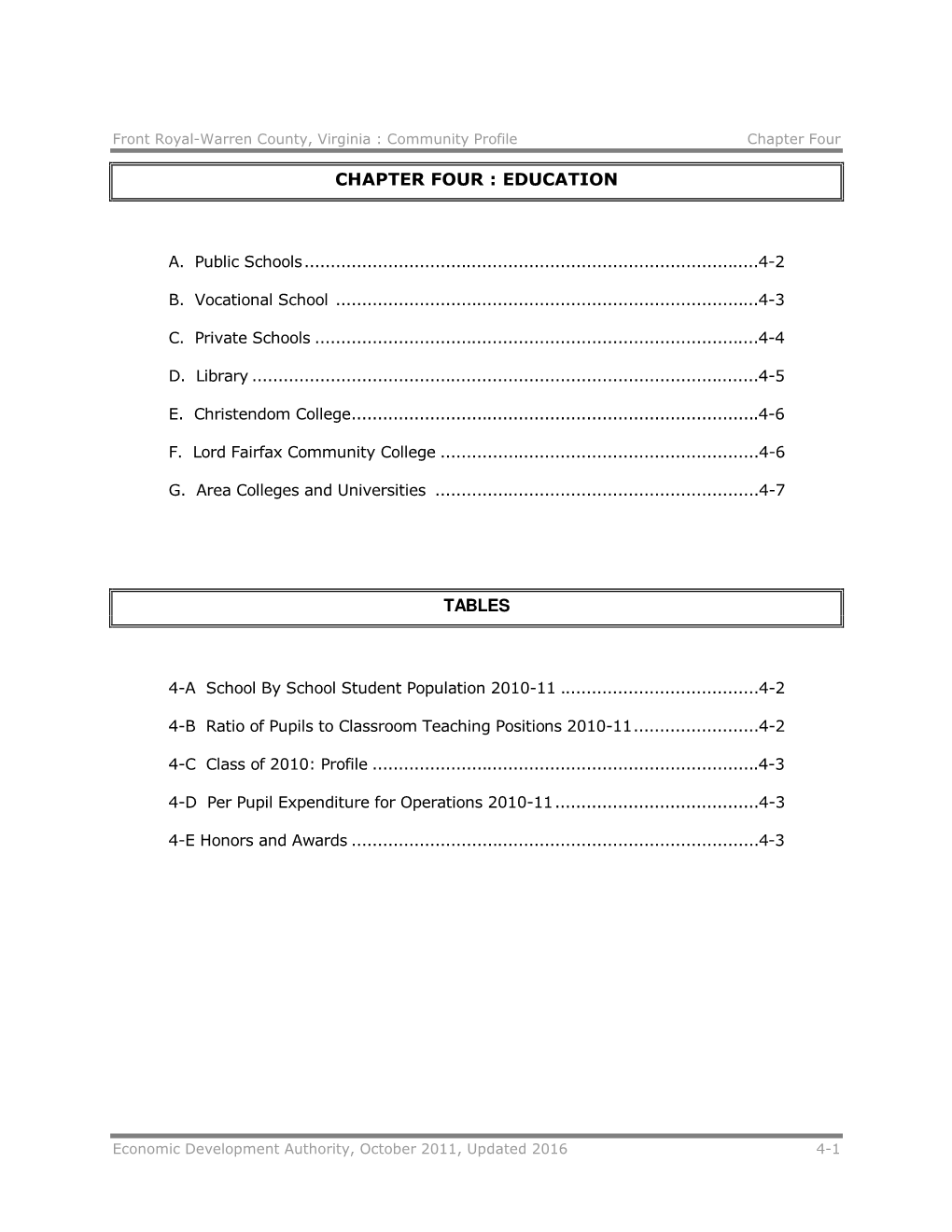 Chapter Four : Education Tables