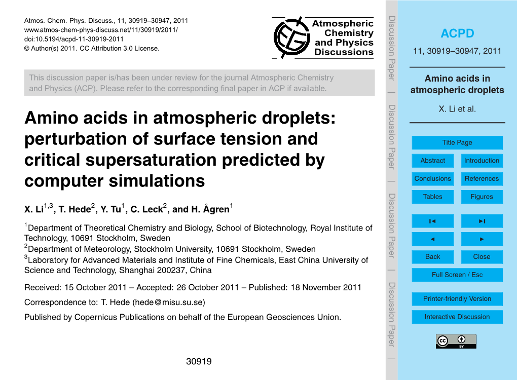 Amino Acids in Atmospheric Droplets