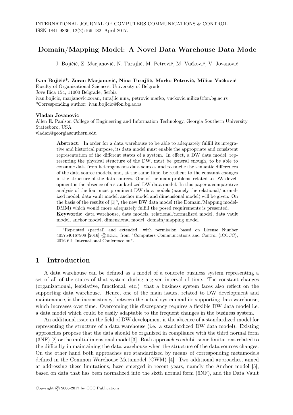 Domain/Mapping Model: a Novel Data Warehouse Data Mode 167