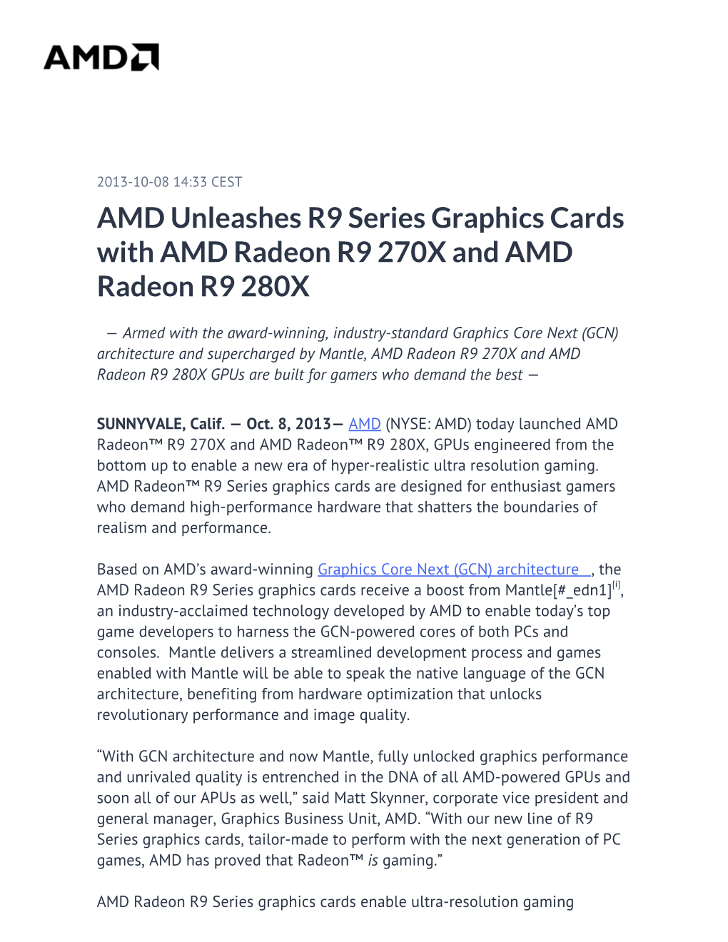 AMD Unleashes R9 Series Graphics Cards with AMD Radeon R9 270X and AMD Radeon R9 280X