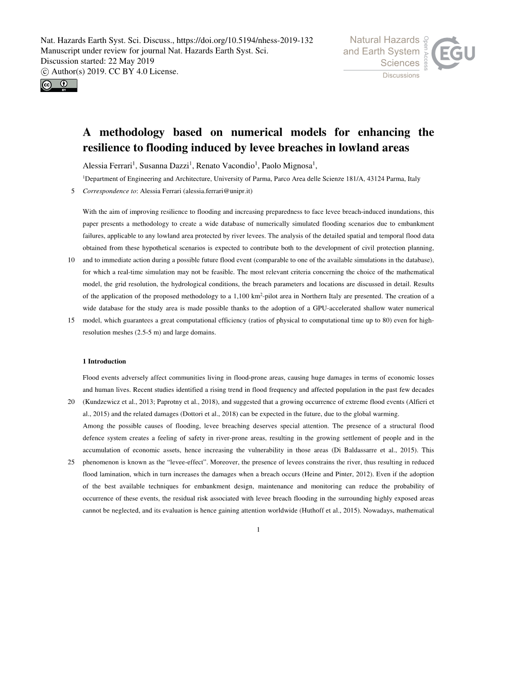 A Methodology Based on Numerical Models for Enhancing the Resilience