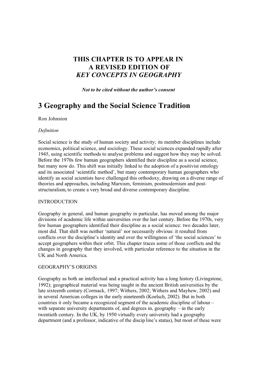 3 Geography and the Social Science Tradition