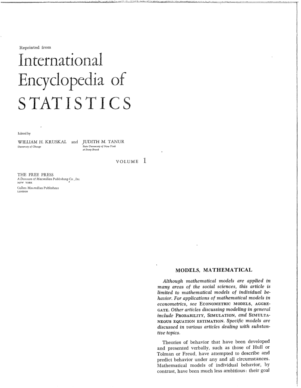 International Encyclopedia of STATISTICS